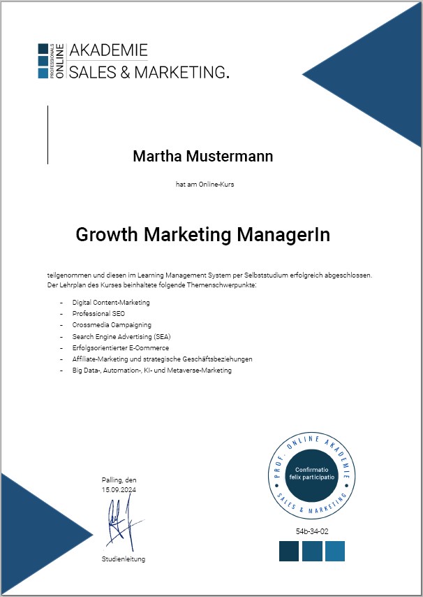 Weiterbildung Growth ManagerIn Zertifikat, Weiterbildung Growth Hacker Fernstudium