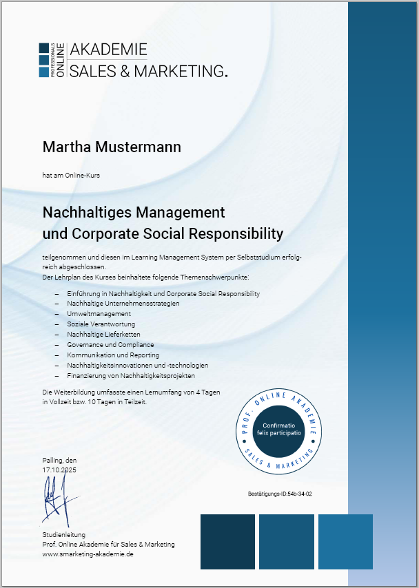 Zertifikatskurs Nachhaltiges Management und CSR