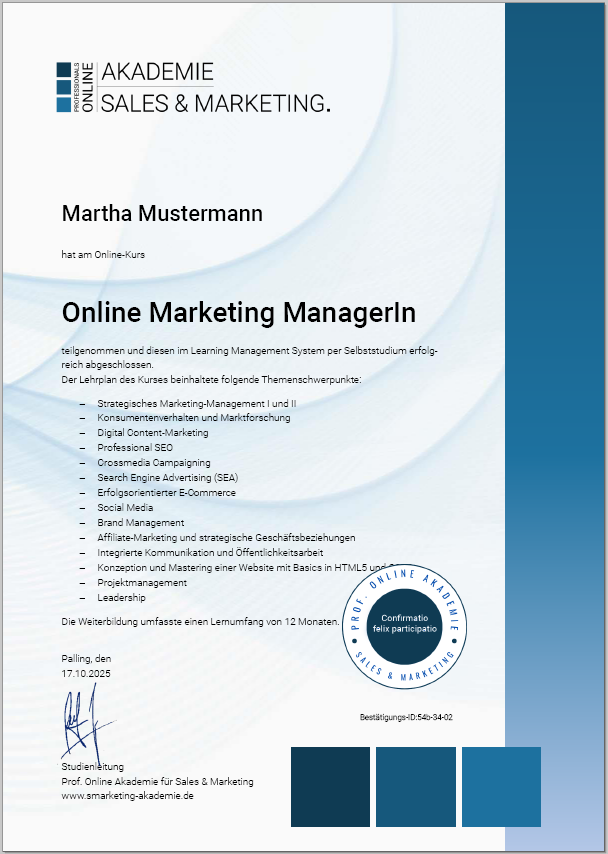 Zertifikatskurs Online Marketing Manager
