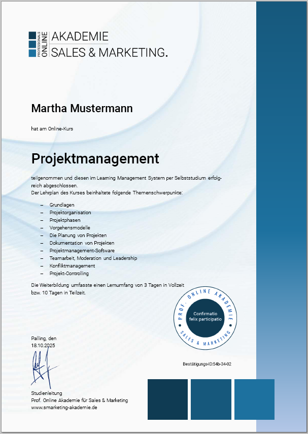 Zertifikatskurs Projektmanagement