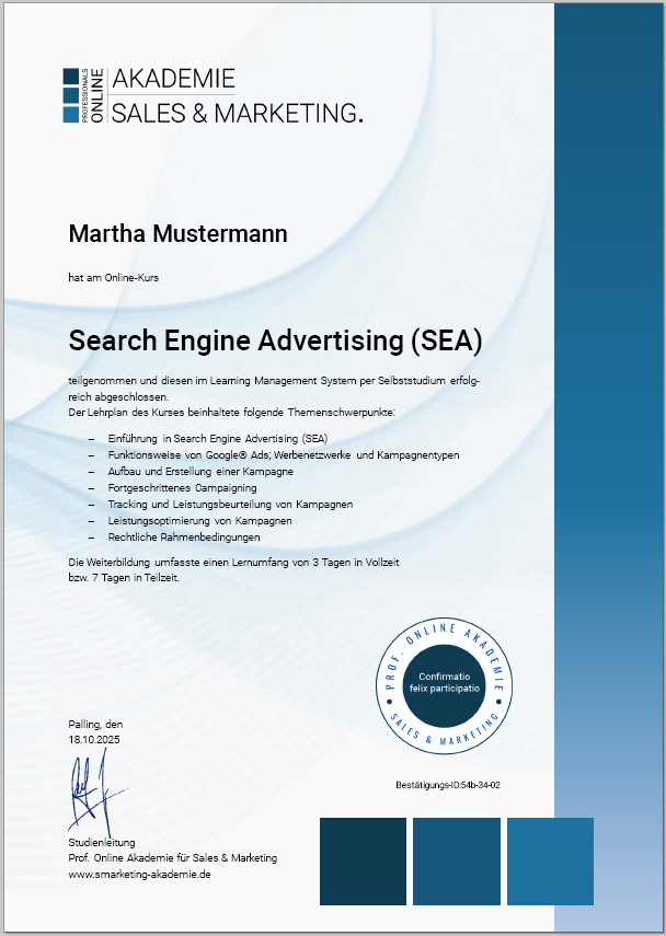 Weiterbildung SEA Manager Fernstudium