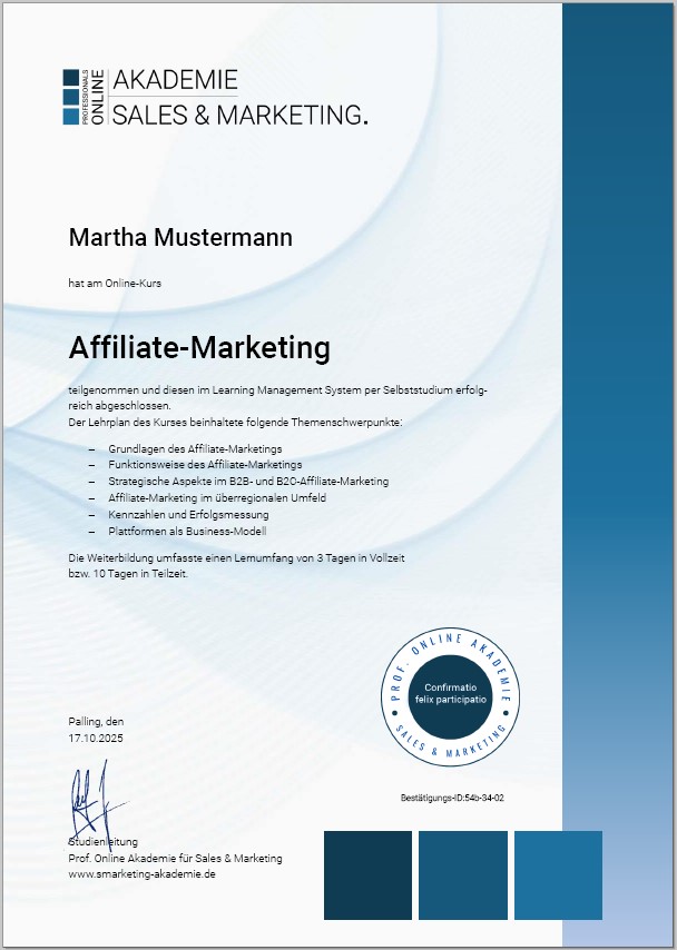 Zertifikatskurs Affiliate Marketing