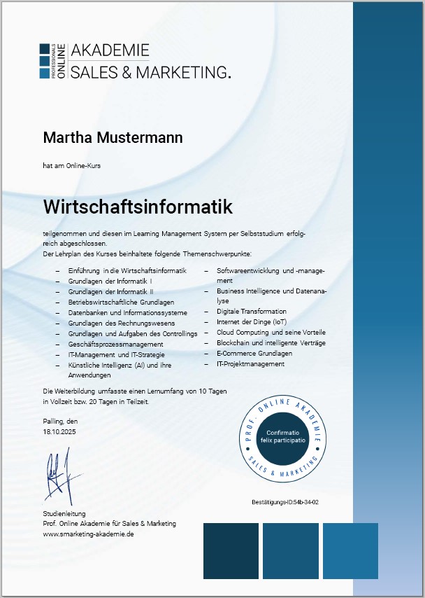 Zertifikatskurs Wirtschaftsinformatik