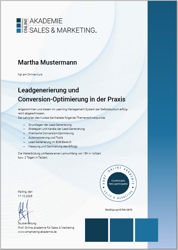 Zertifikatskurs Leadgenerierung und Conversion-Optimierung in der Praxis