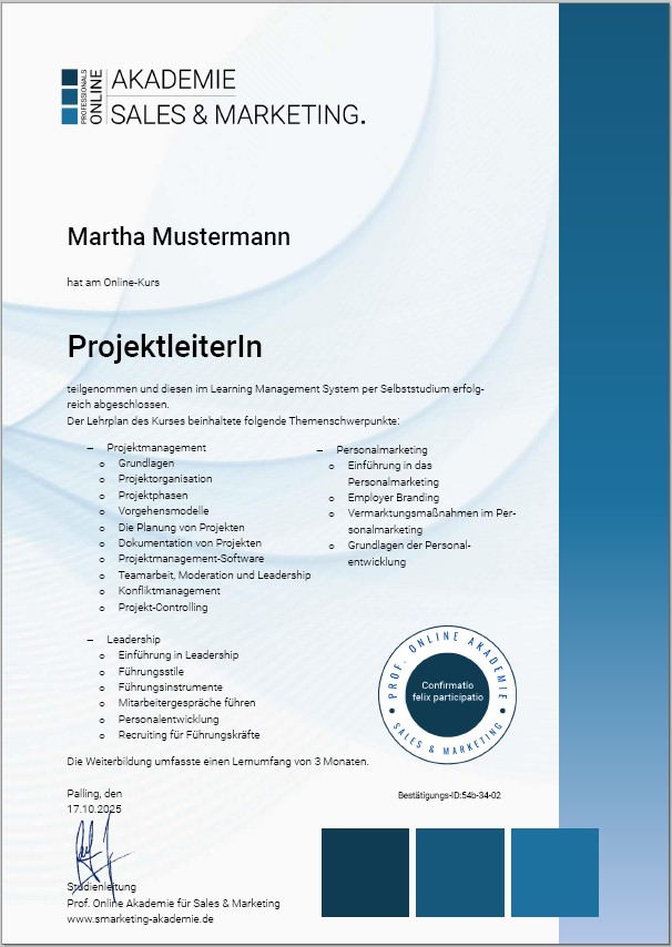 Zertifikatskurs Projektleiter