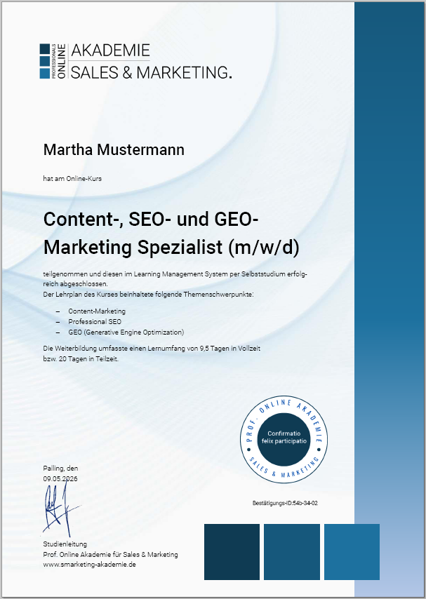 Zertifikatskurs Content Marketing, GEO und SEO