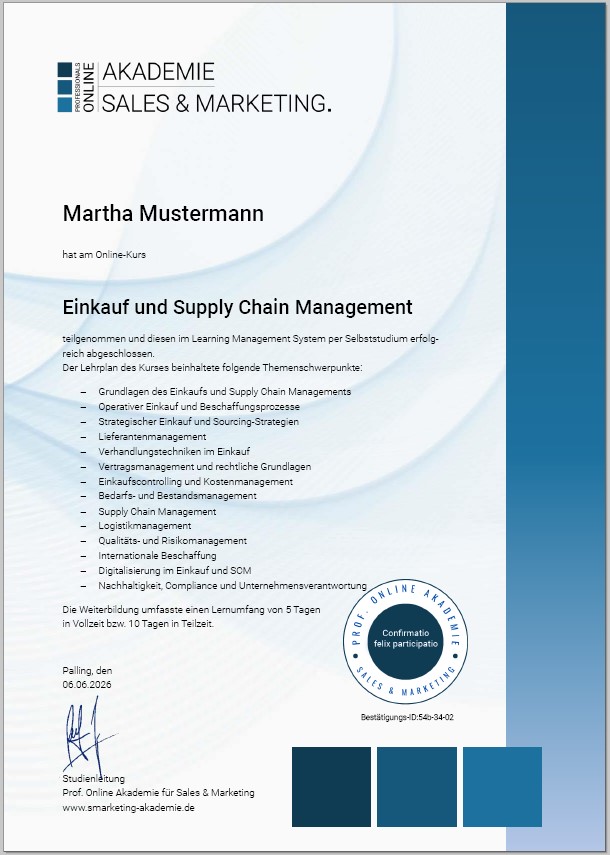 Zertifikatskurs Procurement Manager und SCM Manager