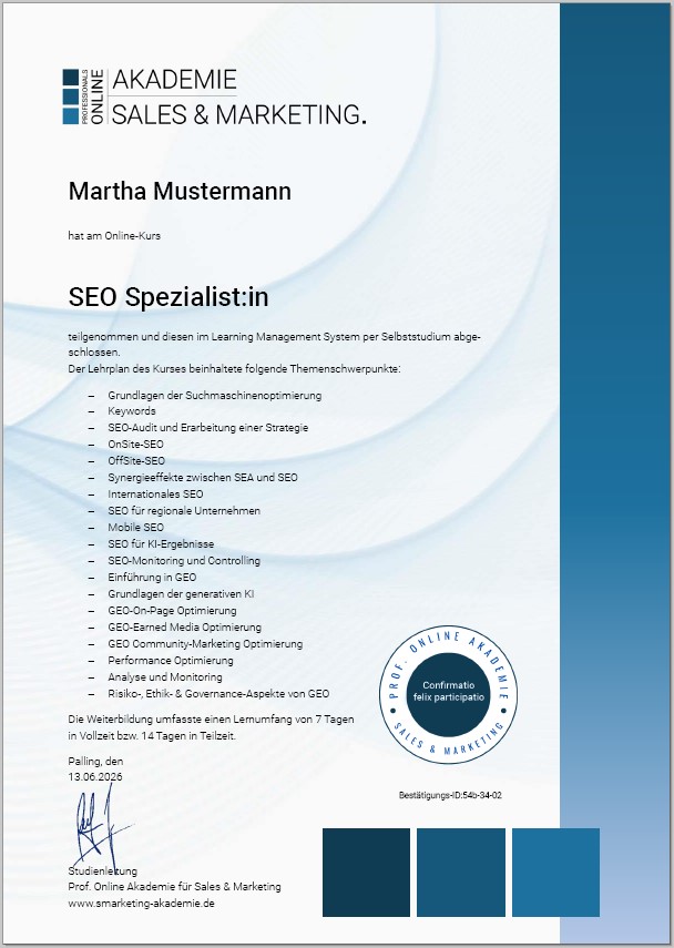 Zertifikatskurs SEO Experte mit GEO