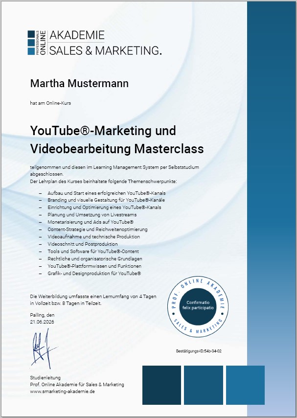 Zertifikatskurs YouTube Ads Werbeanzeigen schalten und Content Creation