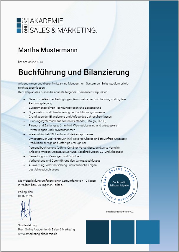 Zertifikatskurs Buchführung und Bilanzierung