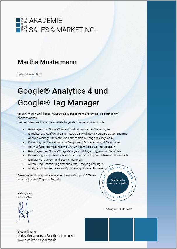 Zertifikatskurs Google Analytics und Tag Manager