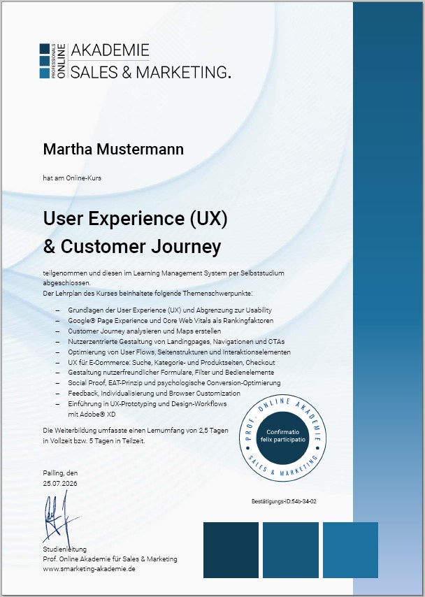 Zertifikatskurs User Experience Design UX mt Customer Journey