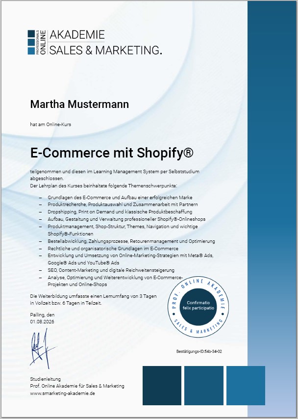 Zertifikatskurs Shopify Marketing Manager