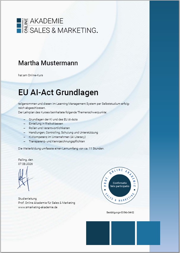 Zertifikatskurs KI-Kompetenz im Unternehmen gemäß EU AI Act