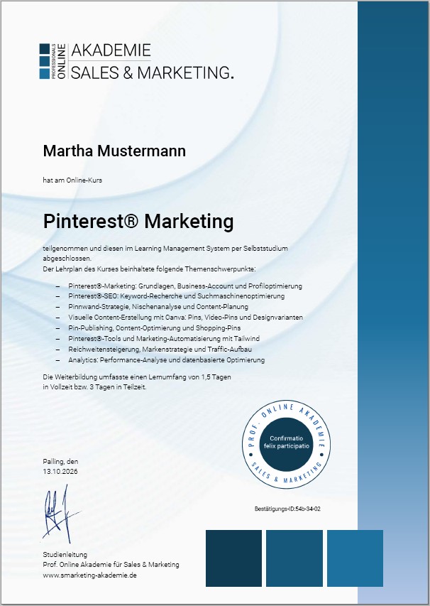 Zertifikatskurs Pinterest Marketing und Profil erstellen