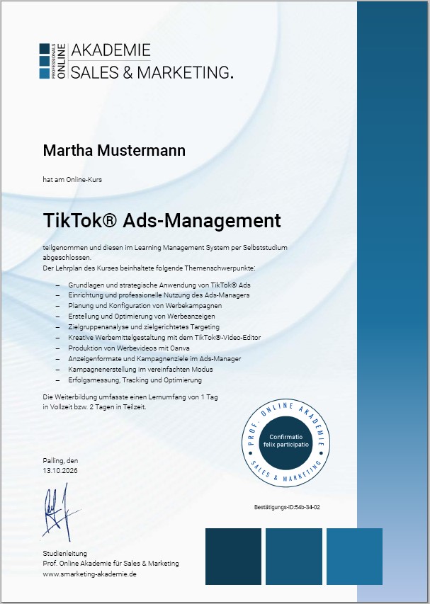Zertifikatskurs TikTok Marketing Manager