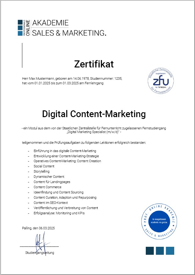 Zertifikatskurs Content Marketing Weiterbildung