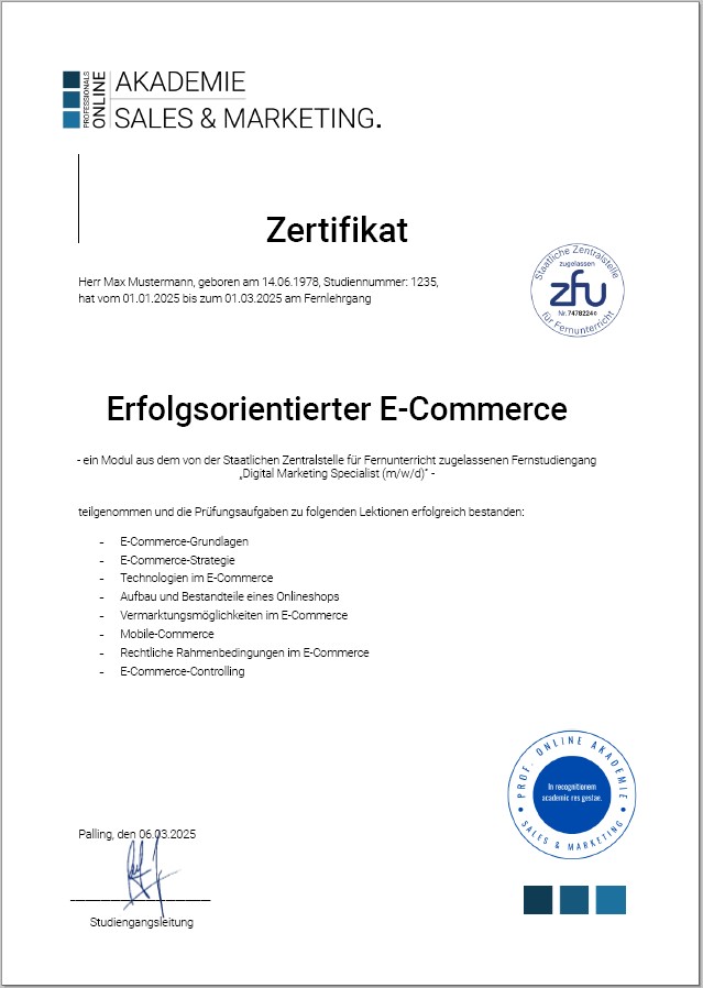 Zertifikatskurs E-Commerce Weiterbildung