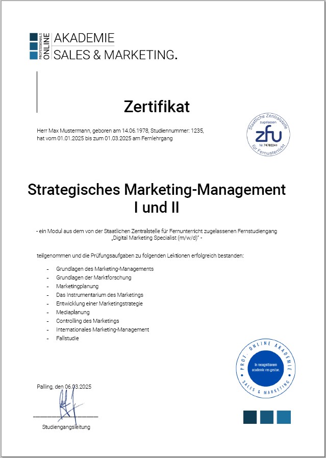 Zertifikatskurs Marketingmanagement Weiterbildung