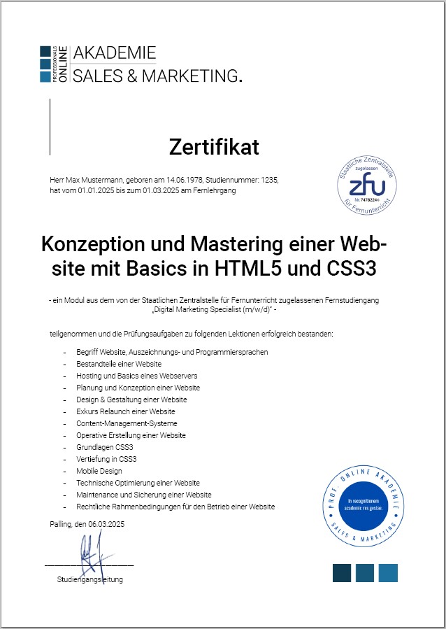 Zertifikatskurs Webmaster Weiterbildung