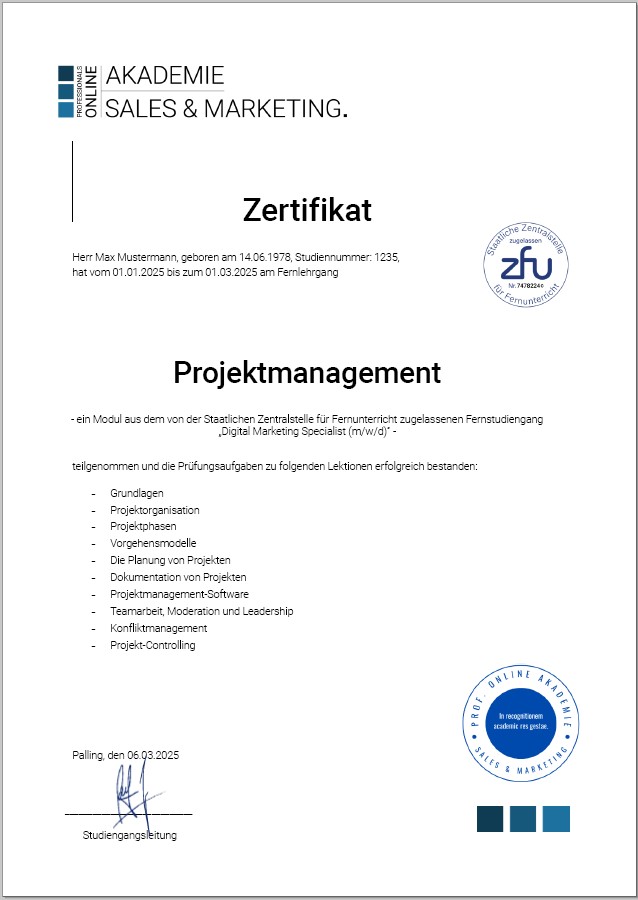 Zertifikatskurs Projektmanagement Weiterbildung