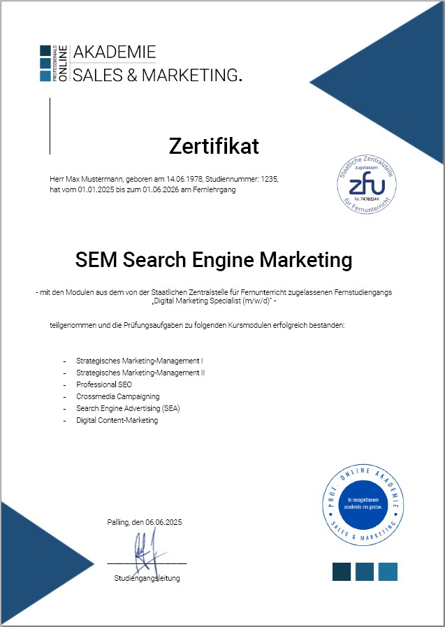 Zertifikatskurs SEM Search Engine Marketing