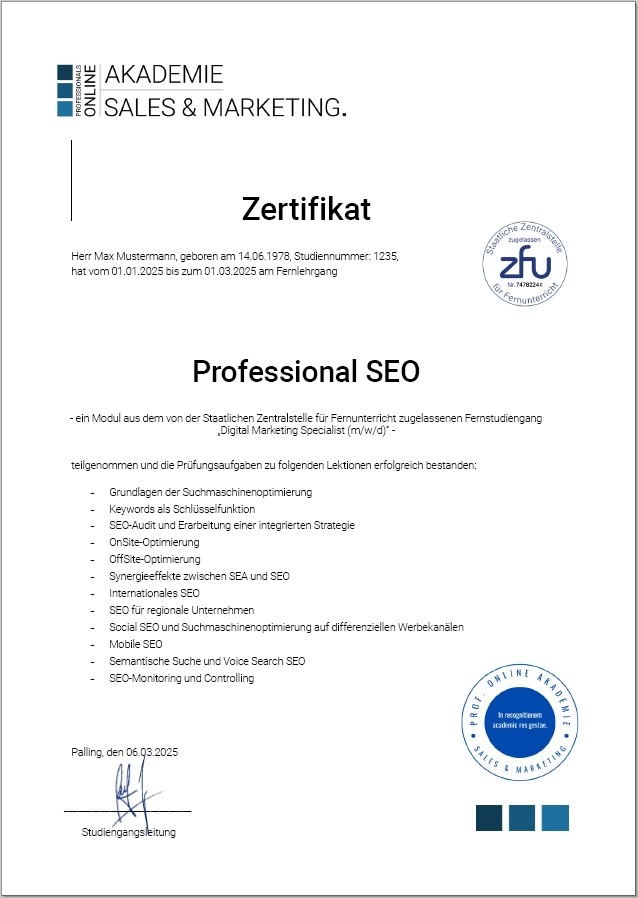 Zertifikatskurs SEO Weiterbildung