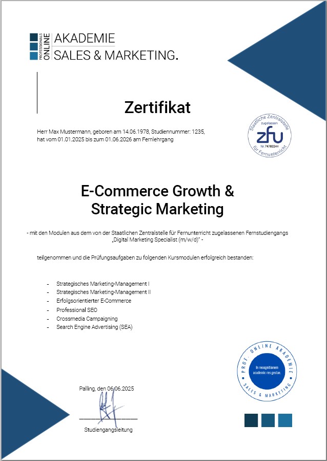 Zertifikatskurs Growth Marketing E-Commerce