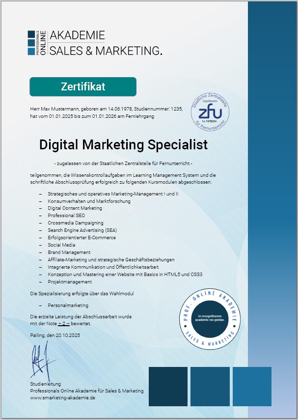 Fernstudium Zertifikatskurs Online Marketing Manager, Zertifikatskurse, Marketingfernstudium mit Zertifikatsabschluss, z.B. Online-Marketing-ManagerIn, Marketingexperte und Digital Marketing Manager.