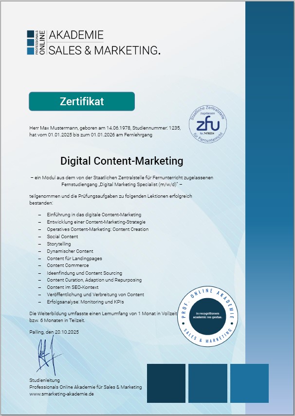 Zertifikatskurs Content Marketing Weiterbildung