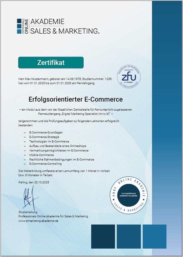 Zertifikatskurs E-Commerce Weiterbildung