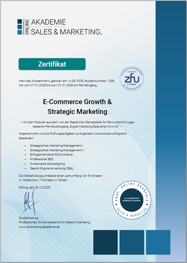 Zertifikatskurs Growth Marketing E-Commerce