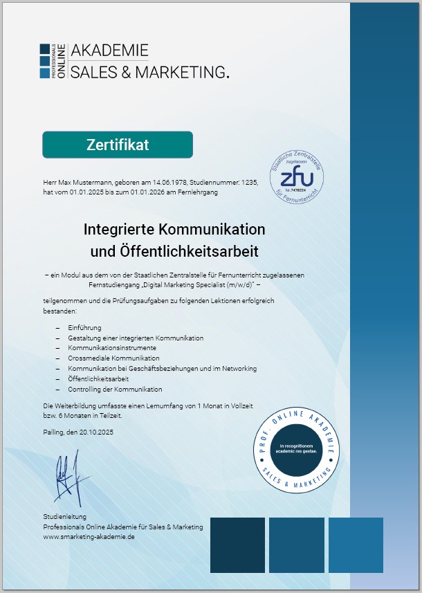 Zertifikatskurs Kommunikation und PR Weiterbildung