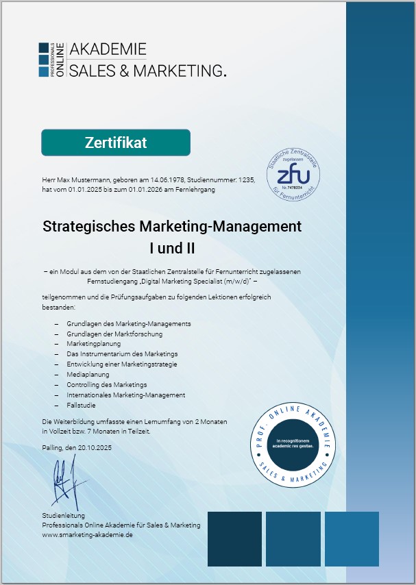 Zertifikatskurs Marketingmanagement Weiterbildung