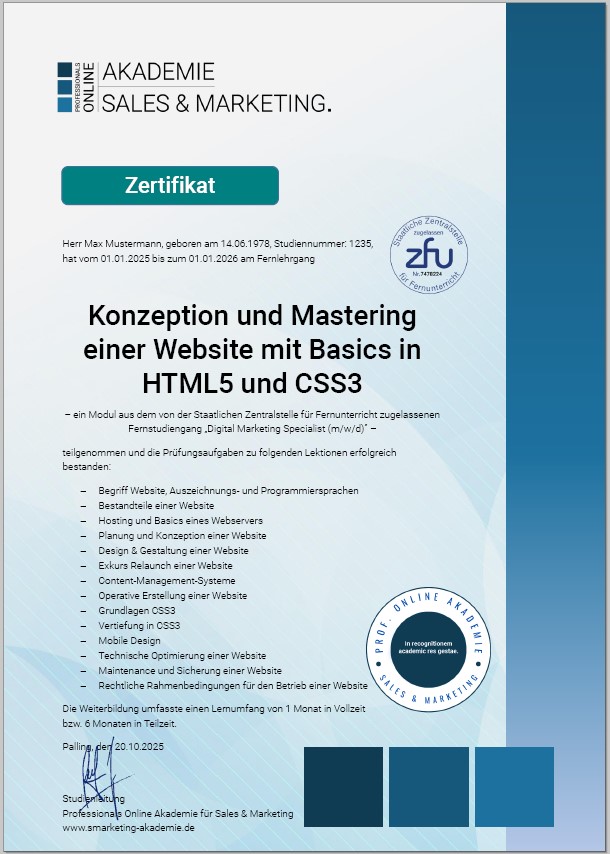 Zertifikatskurs Webmaster Weiterbildung
