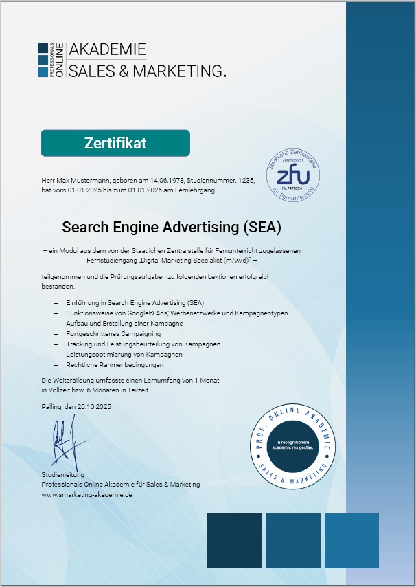 Zertifikatskurs SEA Weiterbildung