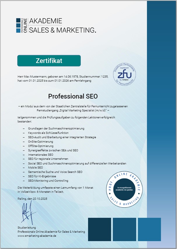 Zertifikatskurs SEO Weiterbildung