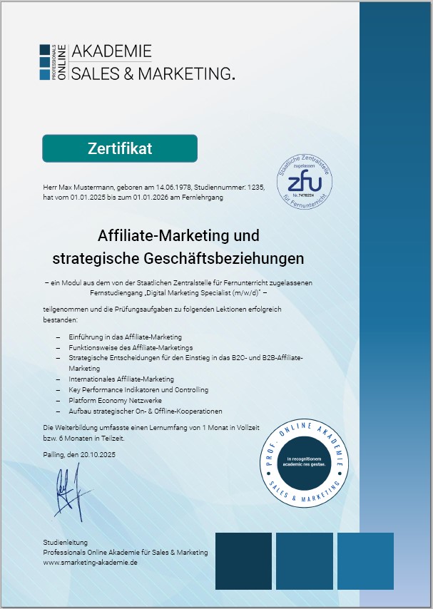 Zertifikatskurs Affiliate-Marketing Weiterbildung